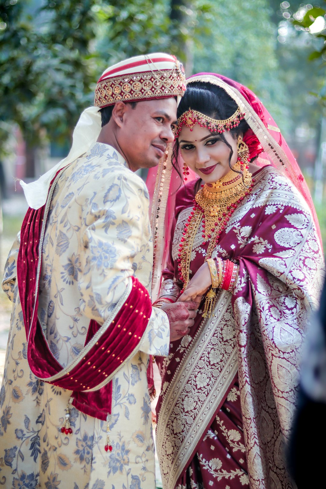 Romantic South Asian Wedding Couple in Cultural Bridal Dress